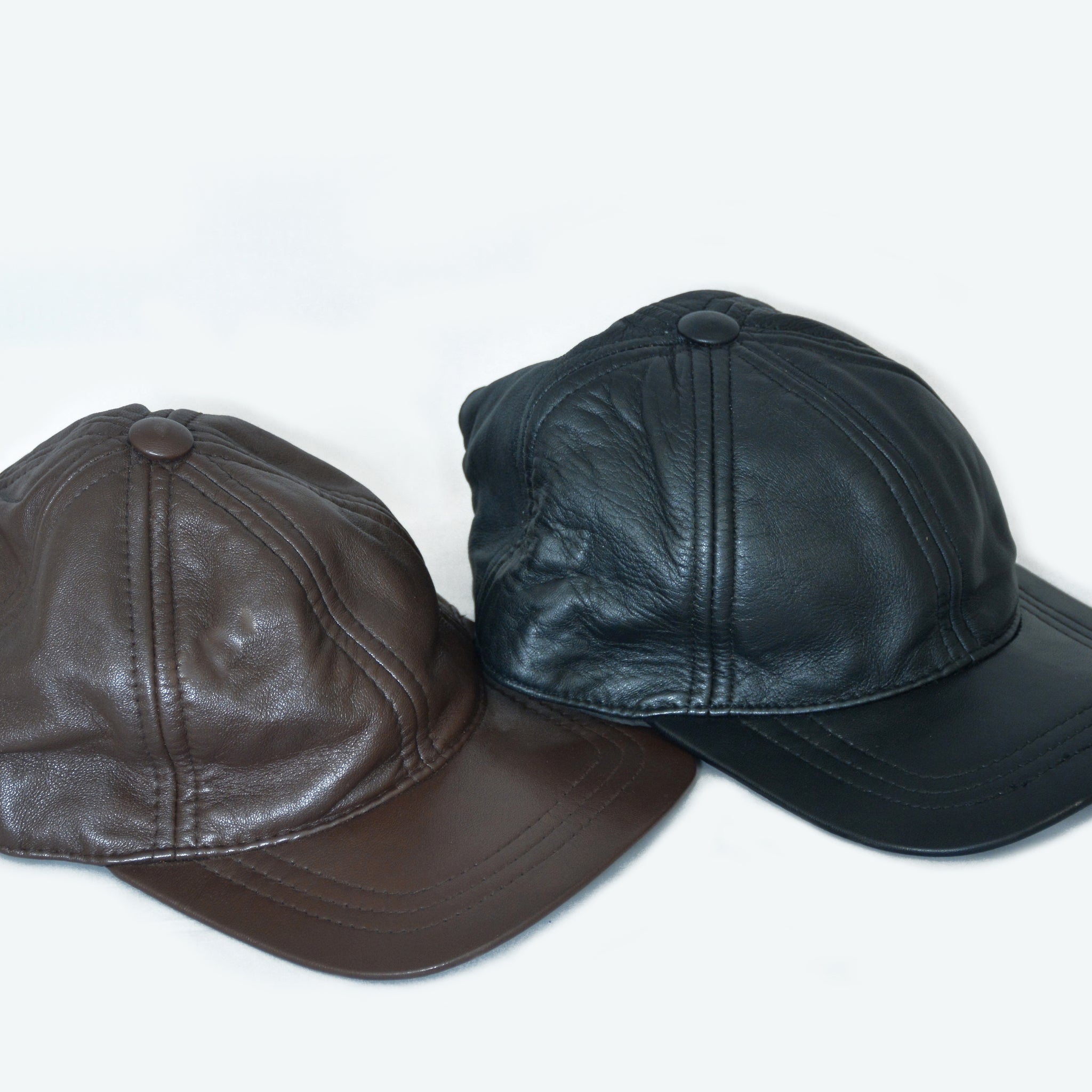 Men's Genuine Leather Baseball Cap - Classic Black & Brown Six-Panel Design