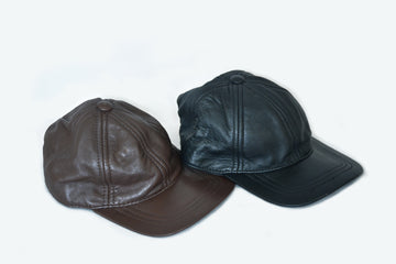Men's Genuine Leather Baseball Cap - Classic Black & Brown Six-Panel Design