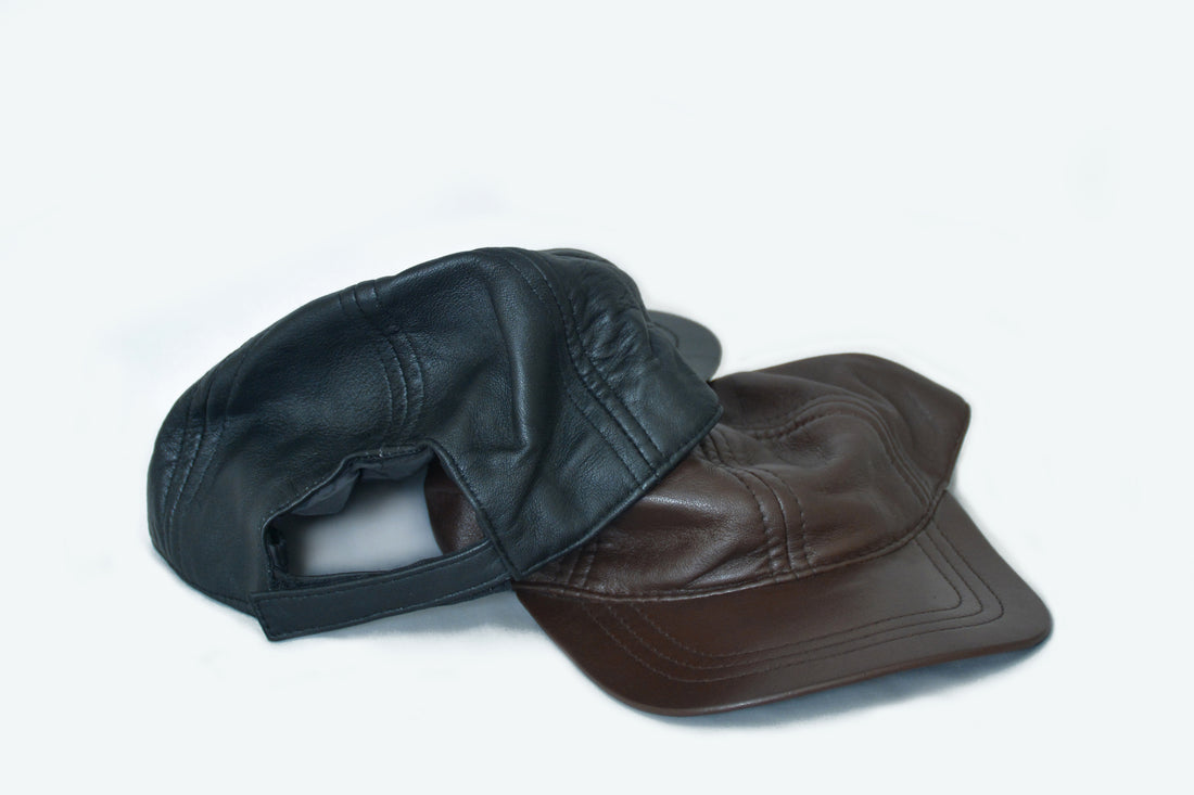 Men's Genuine Leather Baseball Cap - Classic Black & Brown Six-Panel Design