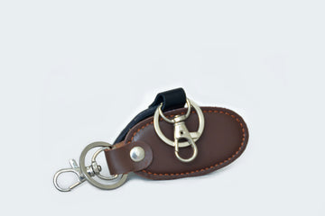 Genuine Leather Keyring with Metal Clasp - Oval Design Key Fob