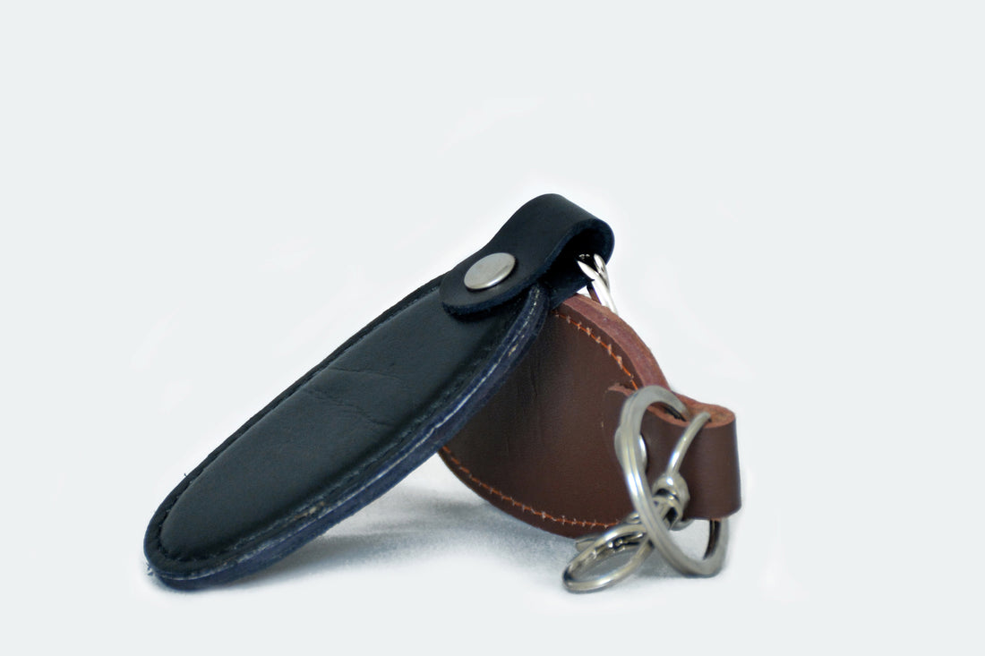 Genuine Leather Keyring with Metal Clasp - Oval Design Key Fob