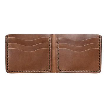 Minimalist Genuine Leather Bi-Fold Wallet with Contrast Stitching
